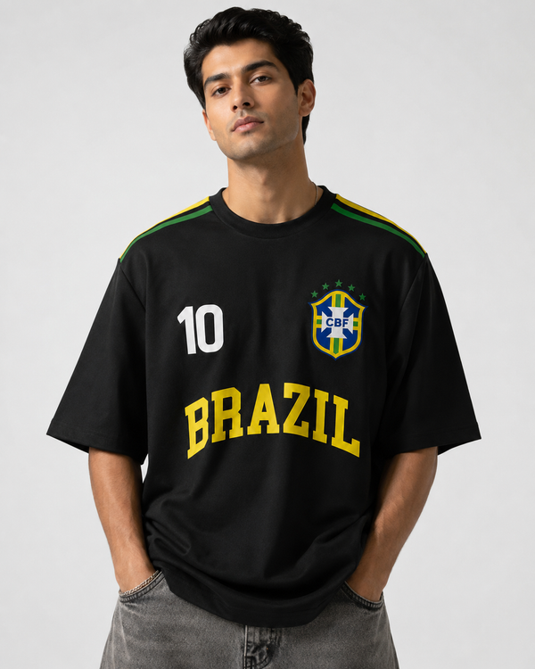 🇧🇷 Brazil No. 10 Oversized Football T-Shirt – Classic Black Edition