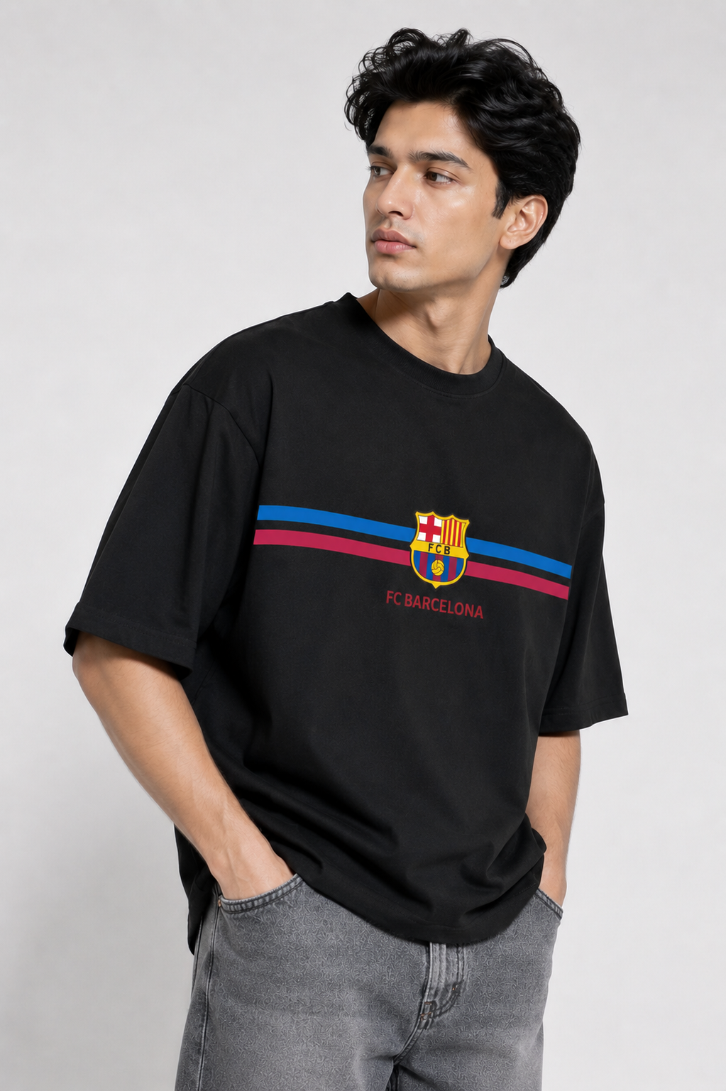 FC Barcelona Classic Stripe Oversized T-Shirt – Black Edition