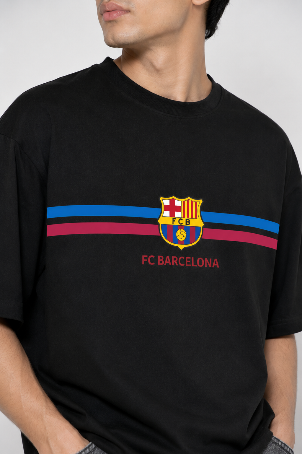 FC Barcelona Classic Stripe Oversized T-Shirt – Black Edition