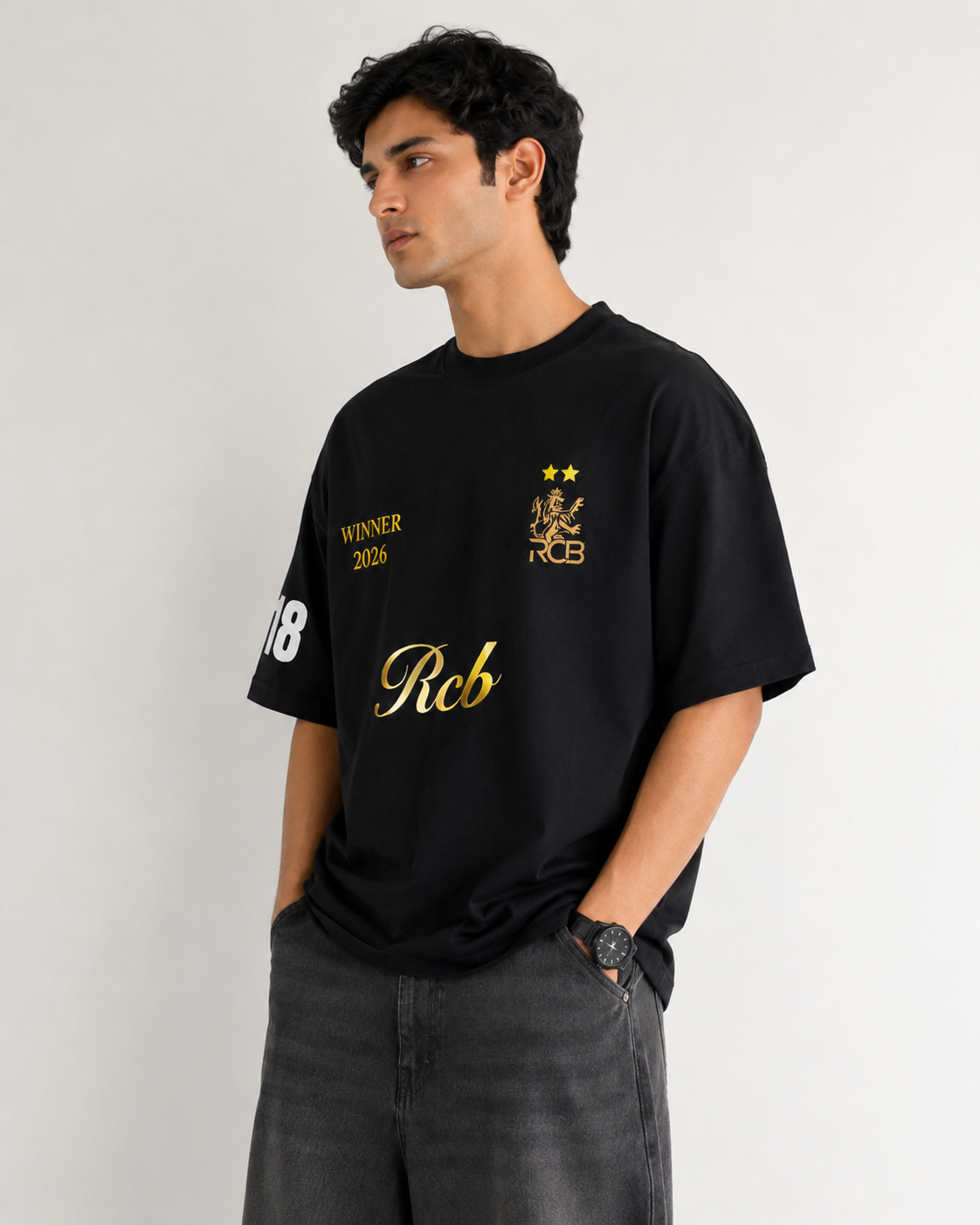 RCB Winner 2026 Oversized T-Shirt – Black Gold Edition