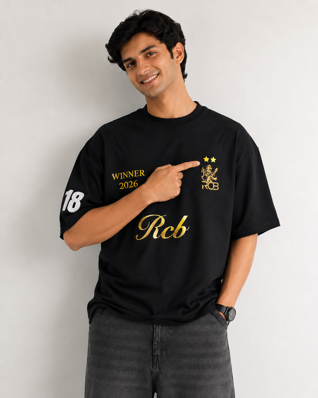 RCB Winner 2026 Oversized T-Shirt – Black Gold Edition