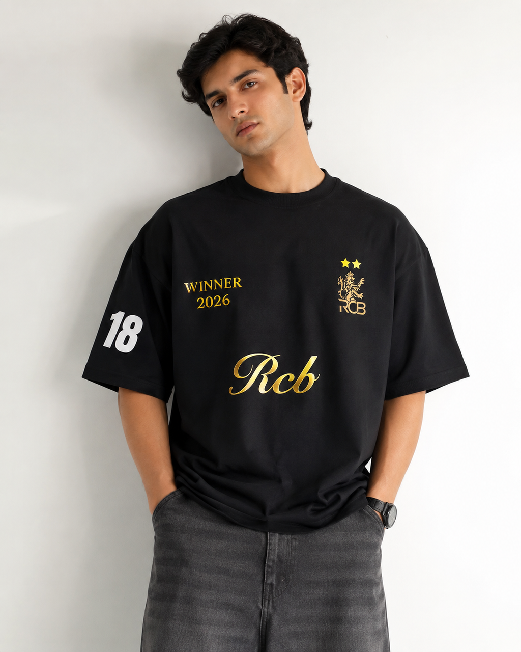RCB Winner 2026 Oversized T-Shirt – Black Gold Edition