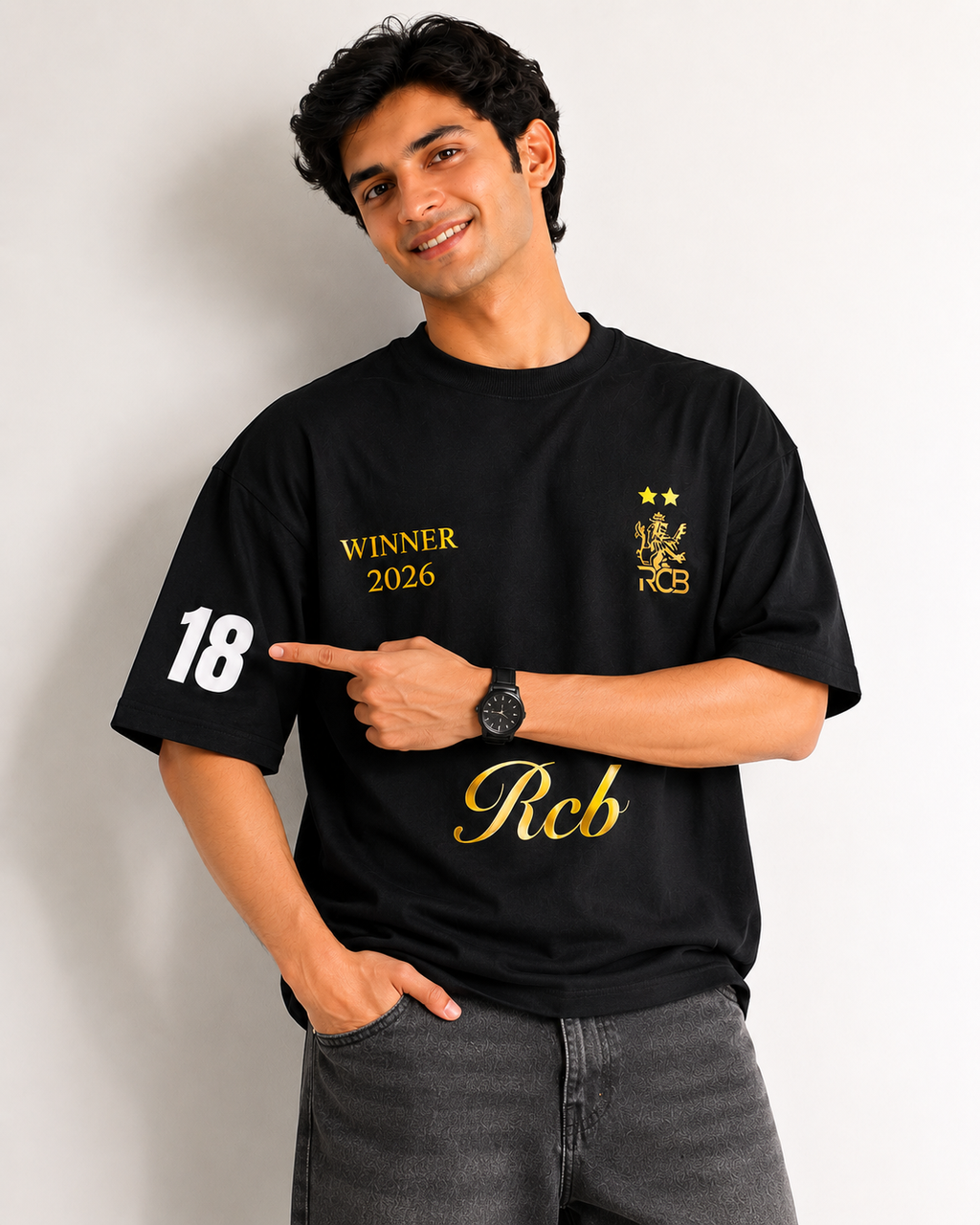 RCB Winner 2026 Oversized T-Shirt – Black Gold Edition
